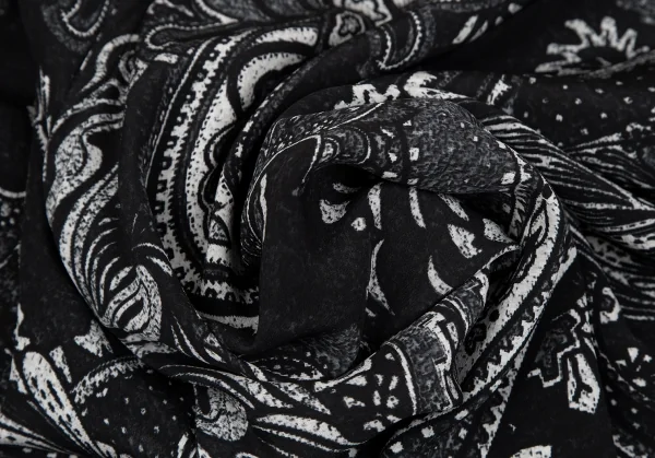 ヨウジヤマモト ノアールYohji Yamamoto NOIR ペイズリープリントシルクアシンメトリースカート 黒2 K-119593_012