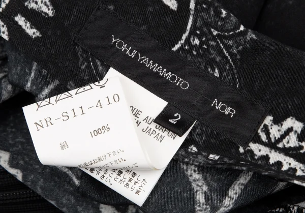 ヨウジヤマモト ノアールYohji Yamamoto NOIR ペイズリープリントシルクアシンメトリースカート 黒2 K-119593_014