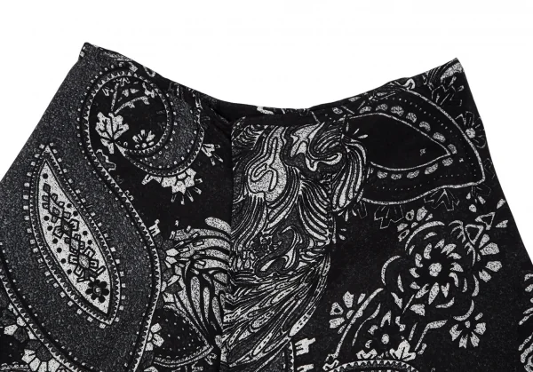ヨウジヤマモト ノアールYohji Yamamoto NOIR ペイズリープリントシルクアシンメトリースカート 黒2 K-119593_003