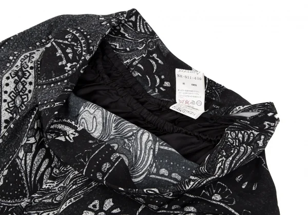 ヨウジヤマモト ノアールYohji Yamamoto NOIR ペイズリープリントシルクアシンメトリースカート 黒2 K-119593_004