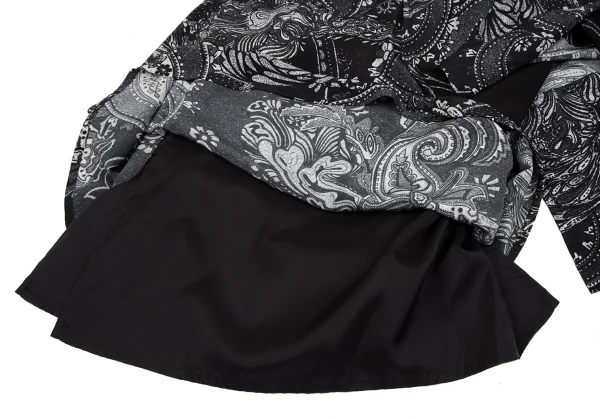 ヨウジヤマモト ノアールYohji Yamamoto NOIR ペイズリープリントシルクアシンメトリースカート 黒2 K-119593_007