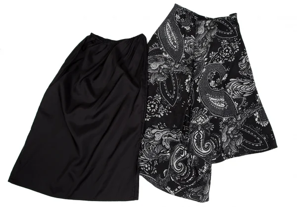 ヨウジヤマモト ノアールYohji Yamamoto NOIR ペイズリープリントシルクアシンメトリースカート 黒2 K-119593_008