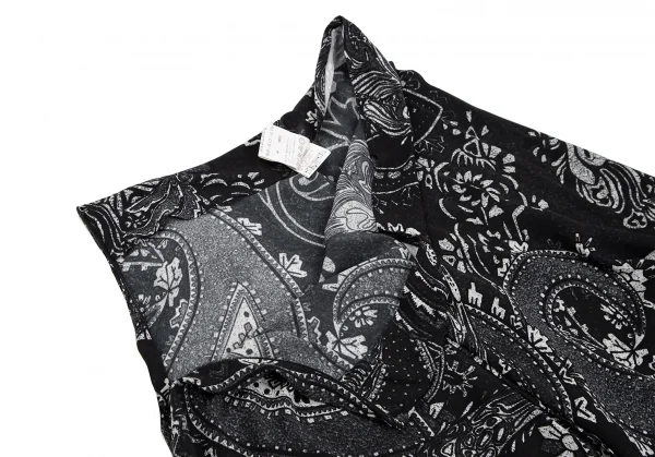 ヨウジヤマモト ノアールYohji Yamamoto NOIR ペイズリープリントシルクアシンメトリースカート 黒2 K-119593_009