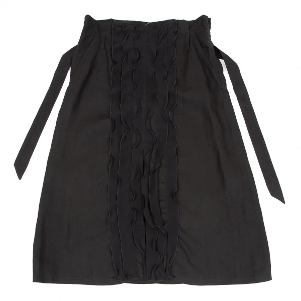 マックスマーラMax Mara フロントフリルリネンスカート 黒40 K-119599_002