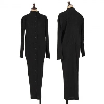 ISSEY MIYAKE FETE Narrow Pleated Collarless Long Shirt