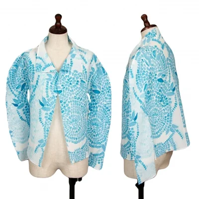 ISSEY MIYAKE me Watercolor Flower Print Pleated Buttonless Cardigan