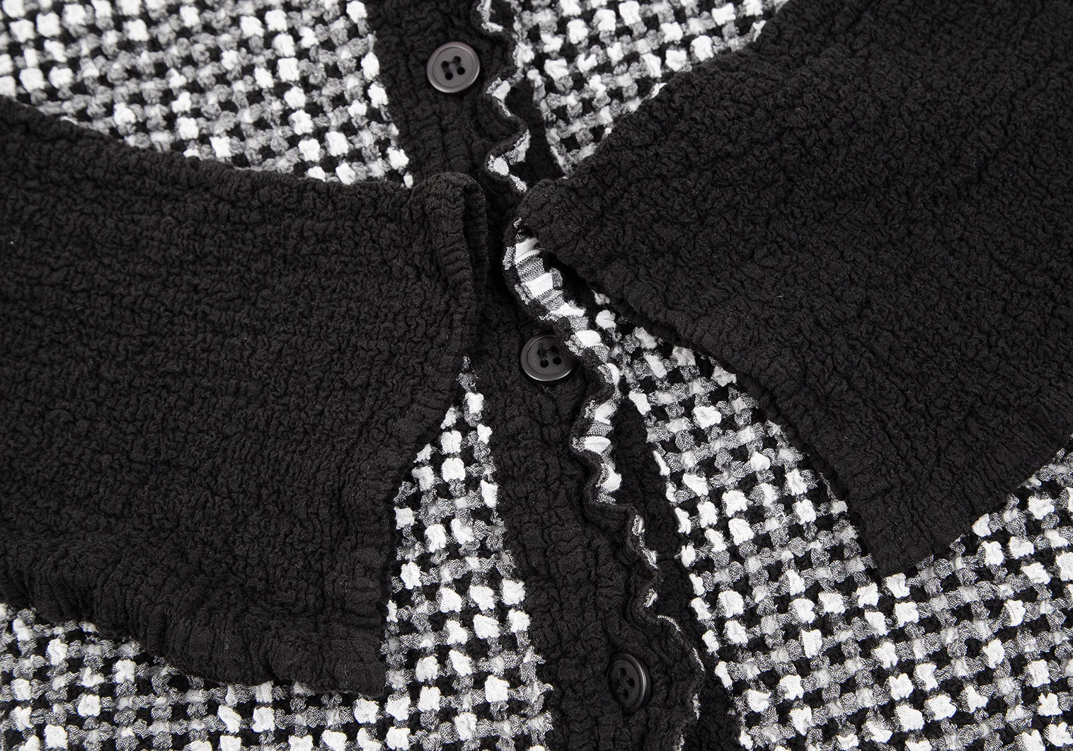 イッセイミヤケ ミーISSEY MIYAKE me フロントギンガムチェック切替カリフラワーカーディガン 黒白グレーF 【レディース】 イッセイミヤケ ミーISSEY MIYAKE me フロントギンガムチェック