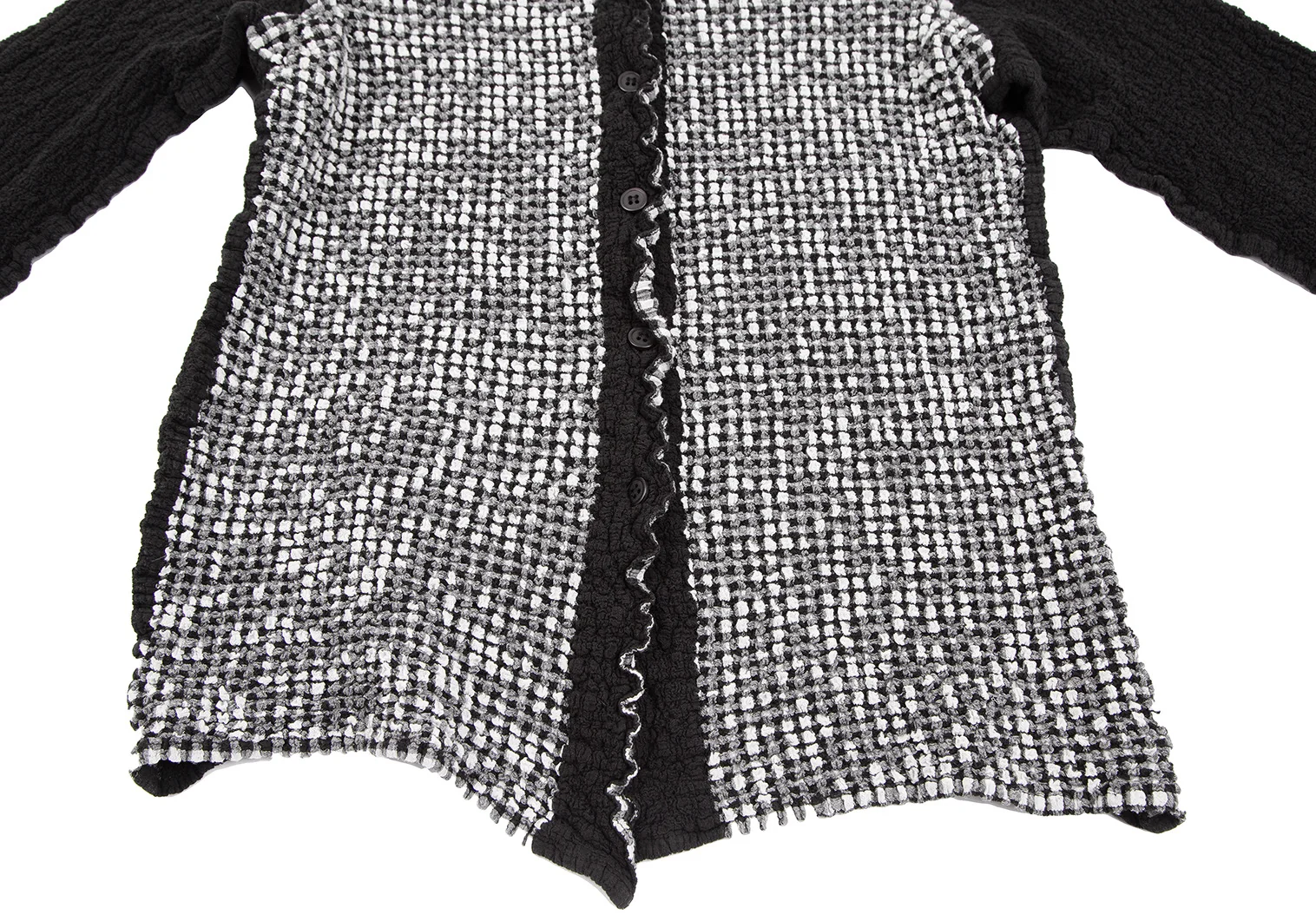 イッセイミヤケ ミーISSEY MIYAKE me フロントギンガムチェック切替カリフラワーカーディガン 黒白グレーF 【レディース】 イッセイミヤケ ミーISSEY MIYAKE me フロントギンガムチェック