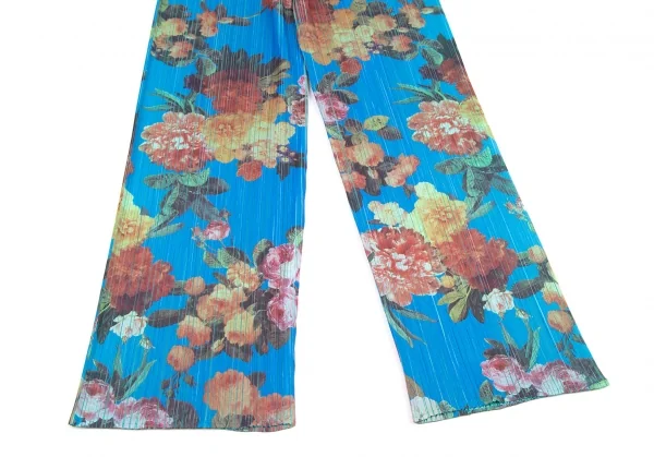 プリーツプリーズPLEATS PLEASE フラワー製品プリントプリーツパンツ 青他2 K-119745_004