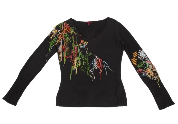 KENZO ケンゾー ピーコート ショート 刺繍 黒 ケンゾーKENZO カラフルほつれ糸刺繍ニット 黒M | DCブランド