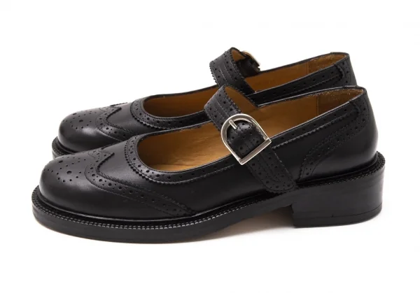 アニエスベーagnes b. ウイングチップストラップレザーシューズ 37 黒37(23.5cm位) K-119893_004