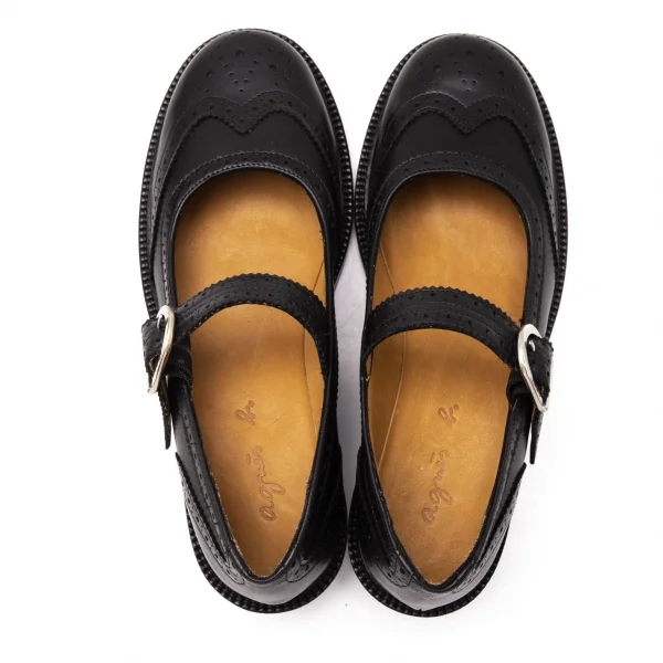 アニエスベーagnes b. ウイングチップストラップレザーシューズ 37 黒37(23.5cm位) K-119893_008
