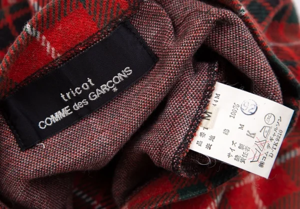 トリココムデギャルソンtricot COMME des GARCONSコットンタータンチェック前開きスカート 赤緑M K-119901_014