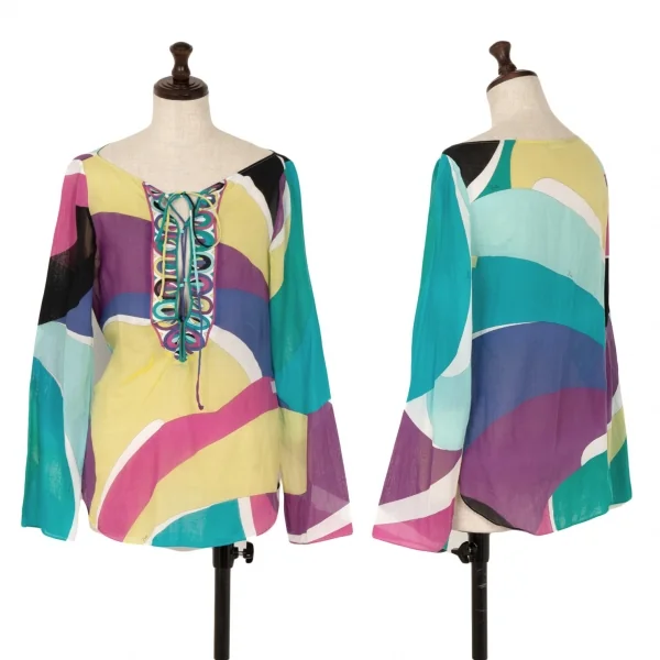 エミリオプッチEMILIO PUCCI カラープリントレースアップトップス