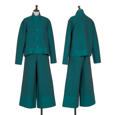 ISSEY MIYAKE Stretch Rib Stand Collar Jacket & Wide Pants