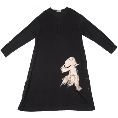 Yohji Yamamoto POUR HOMME Printed Henley neck Long T Shirt