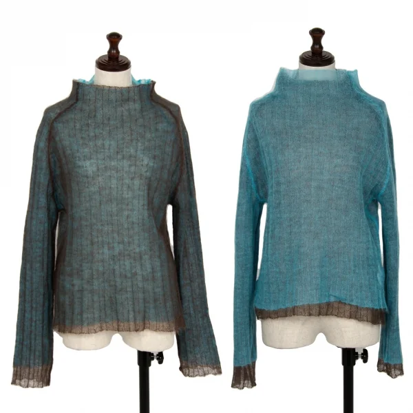 イッセイミヤケ ハートISSEY MIYAKE HaaT バイカラーレイヤードヘアリーニット 茶水色2 K-120113_001