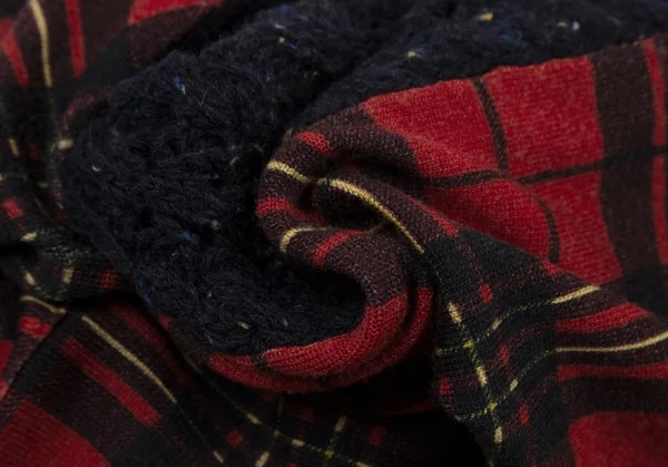 トリココムデギャルソンtricot COMME des GARCONS フロントネップケーブルニット切替タータンチェックカーディガン 紺赤茶M位 K-120126_012