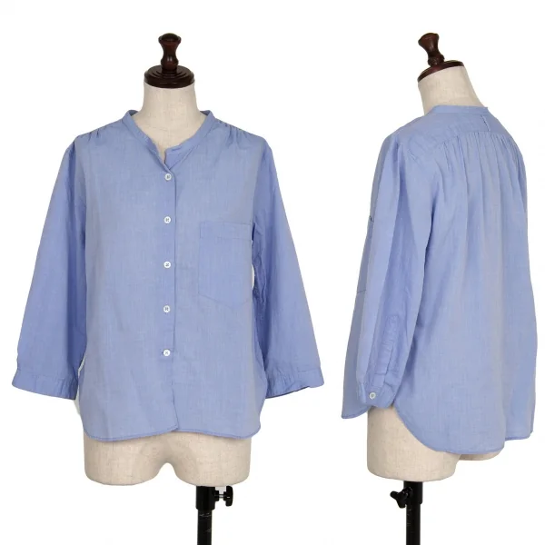 マーガレットハウエルMARGARET HOWELL コットンバンドカラーギャザーヨークシャツ 水色I K-120134_001