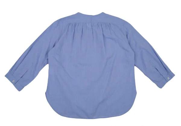 マーガレットハウエルMARGARET HOWELL コットンバンドカラーギャザーヨークシャツ 水色I K-120134_015