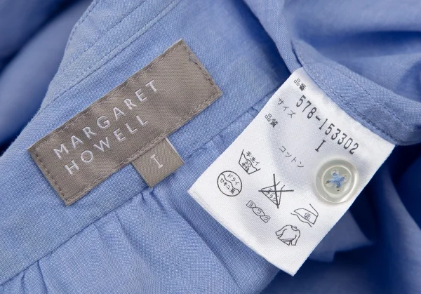 マーガレットハウエルMARGARET HOWELL コットンバンドカラーギャザーヨークシャツ 水色I K-120134_018