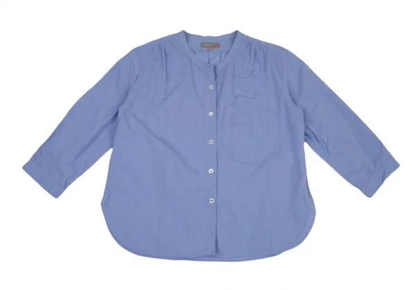 マーガレットハウエルMARGARET HOWELL コットンバンドカラーギャザーヨークシャツ 水色I K-120134_002