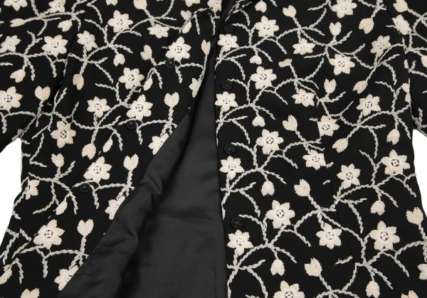 シビラSybilla ボタニカル刺繍7分袖ジャケット 黒ベージュL K-120216_010