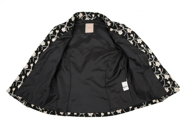シビラSybilla ボタニカル刺繍7分袖ジャケット 黒ベージュL K-120216_011