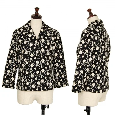 シビラSybilla ボタニカル刺繍7分袖ジャケット 黒ベージュ