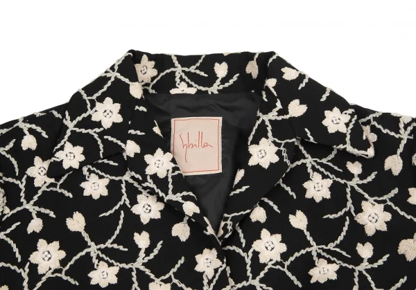 シビラSybilla ボタニカル刺繍7分袖ジャケット 黒ベージュL K-120216_005