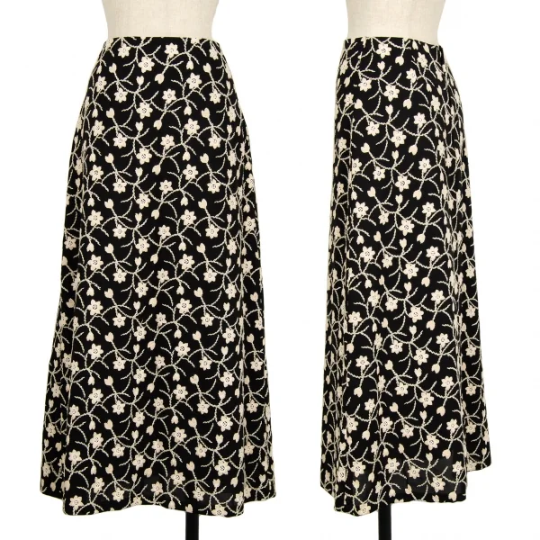 シビラSybilla ボタニカル刺繍フレアスカート 黒ベージュL K-120217_001