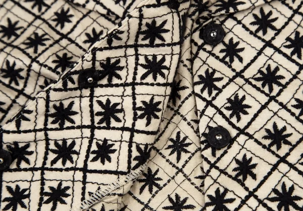 シビラSybilla フラワーチェック刺繍7分袖ジャケット ベージュ黒M K-120222_012
