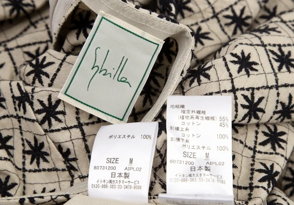 シビラSybilla フラワーチェック刺繍スカート ベージュ黒M K-120223_013