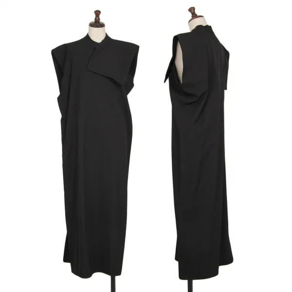 ワイズY's ウールギャバマオカラーノースリーブワンピース 黒M位 K-120232_001