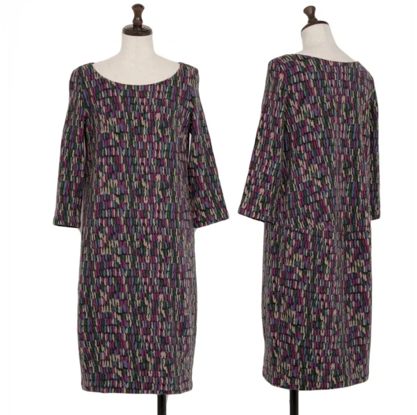 Sybilla Wool Colorful Woven Knit Dress Black,Purple,Multi-Color M K-120409_001