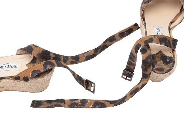 ジミーチュウJIMMY CHOO レオパードウェッジソールサンダル ブラウン黒37(24位) K-120500_011