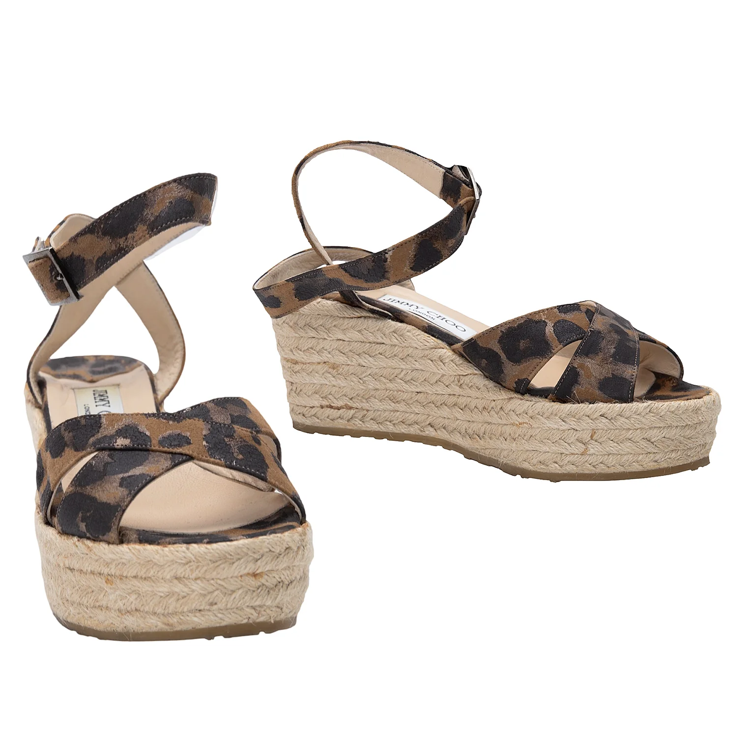 A.P.C.ウェッジソールサンダル ブラウン レザー 37 ジミーチュウJIMMY CHOO レオパードウェッジソールサンダル
