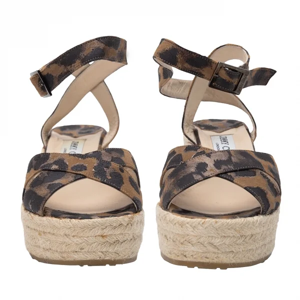 ジミーチュウJIMMY CHOO レオパードウェッジソールサンダル ブラウン黒37(24位) K-120500_002