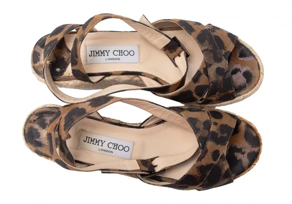 ジミーチュウJIMMY CHOO レオパードウェッジソールサンダル ブラウン黒37(24位) K-120500_003