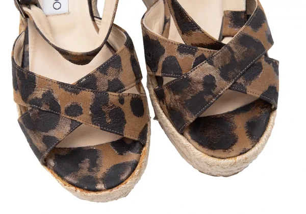 ジミーチュウJIMMY CHOO レオパードウェッジソールサンダル ブラウン黒37(24位) K-120500_006