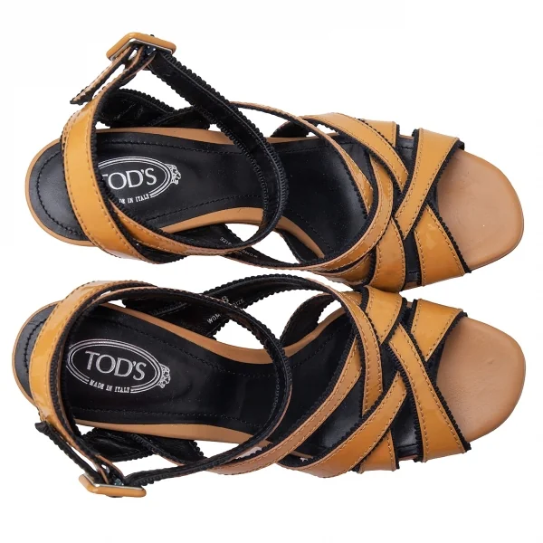 トッズTOD'S エナメルベルトストラップサンダル マスタード38(25位) K-120501_002