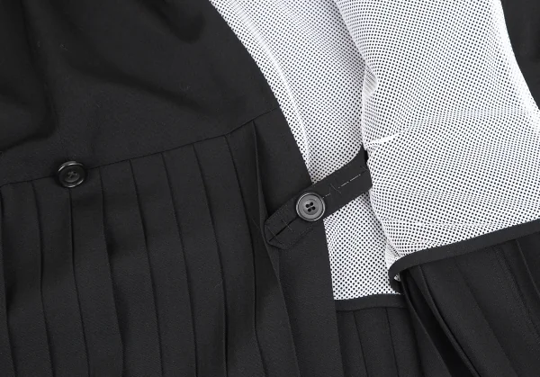 ヨウジヤマモト ファムYohji Yamamoto FEMME 裏メッシュウールギャバプリーツ切替キモノコート 黒S K-120541_010