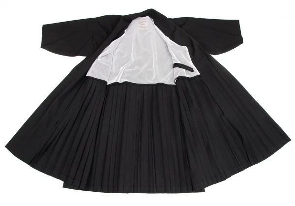 ヨウジヤマモト ファムYohji Yamamoto FEMME 裏メッシュウールギャバプリーツ切替キモノコート 黒S K-120541_011