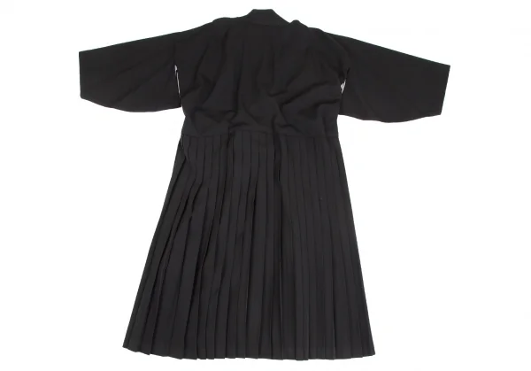 ヨウジヤマモト ファムYohji Yamamoto FEMME 裏メッシュウールギャバプリーツ切替キモノコート 黒S K-120541_012