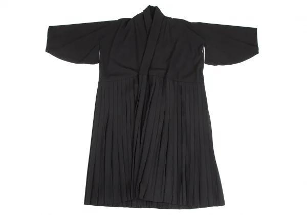 ヨウジヤマモト ファムYohji Yamamoto FEMME 裏メッシュウールギャバプリーツ切替キモノコート 黒S K-120541_002