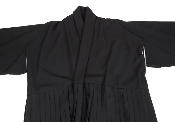 ヨウジヤマモト ファムYohji Yamamoto FEMME 裏メッシュウールギャバプリーツ切替キモノコート 黒S K-120541_003