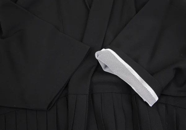 ヨウジヤマモト ファムYohji Yamamoto FEMME 裏メッシュウールギャバプリーツ切替キモノコート 黒S K-120541_007