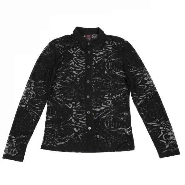 ジャンポールゴルチエ クラシックJean Paul GAULTIER CLASSIQUE オパール加工総柄シースルーレーヨンシャツ 黒48 K-120712_001