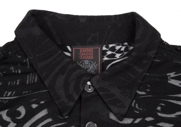 ジャンポールゴルチエ クラシックJean Paul GAULTIER CLASSIQUE オパール加工総柄シースルーレーヨンシャツ 黒48 K-120712_002