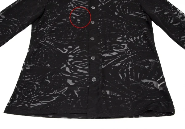 ジャンポールゴルチエ クラシックJean Paul GAULTIER CLASSIQUE オパール加工総柄シースルーレーヨンシャツ 黒48 K-120712_006